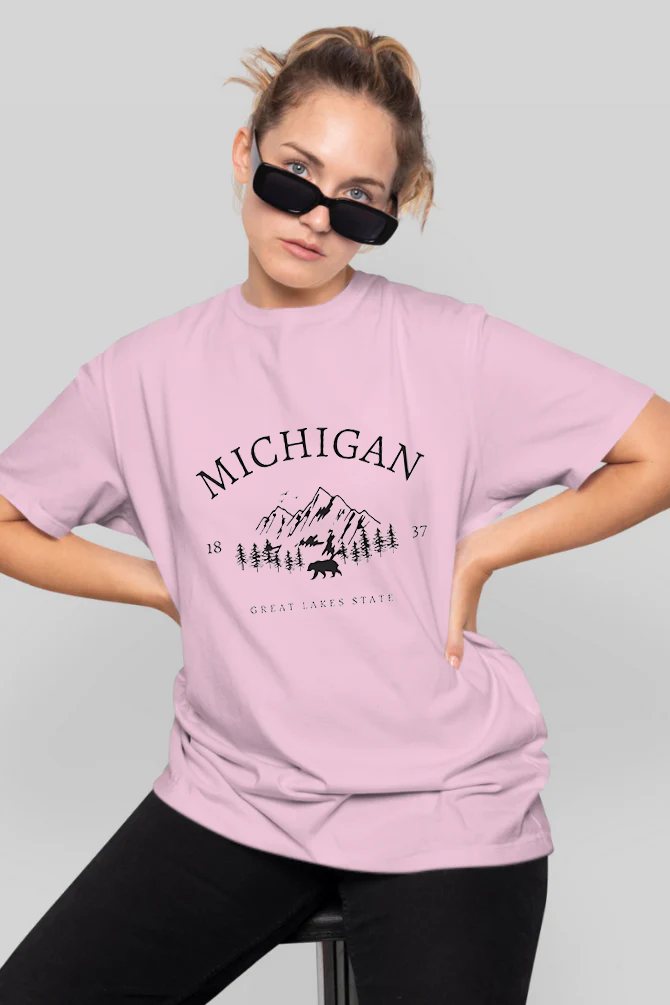 Female MICHIGAN Printed White Oversized T-shirt